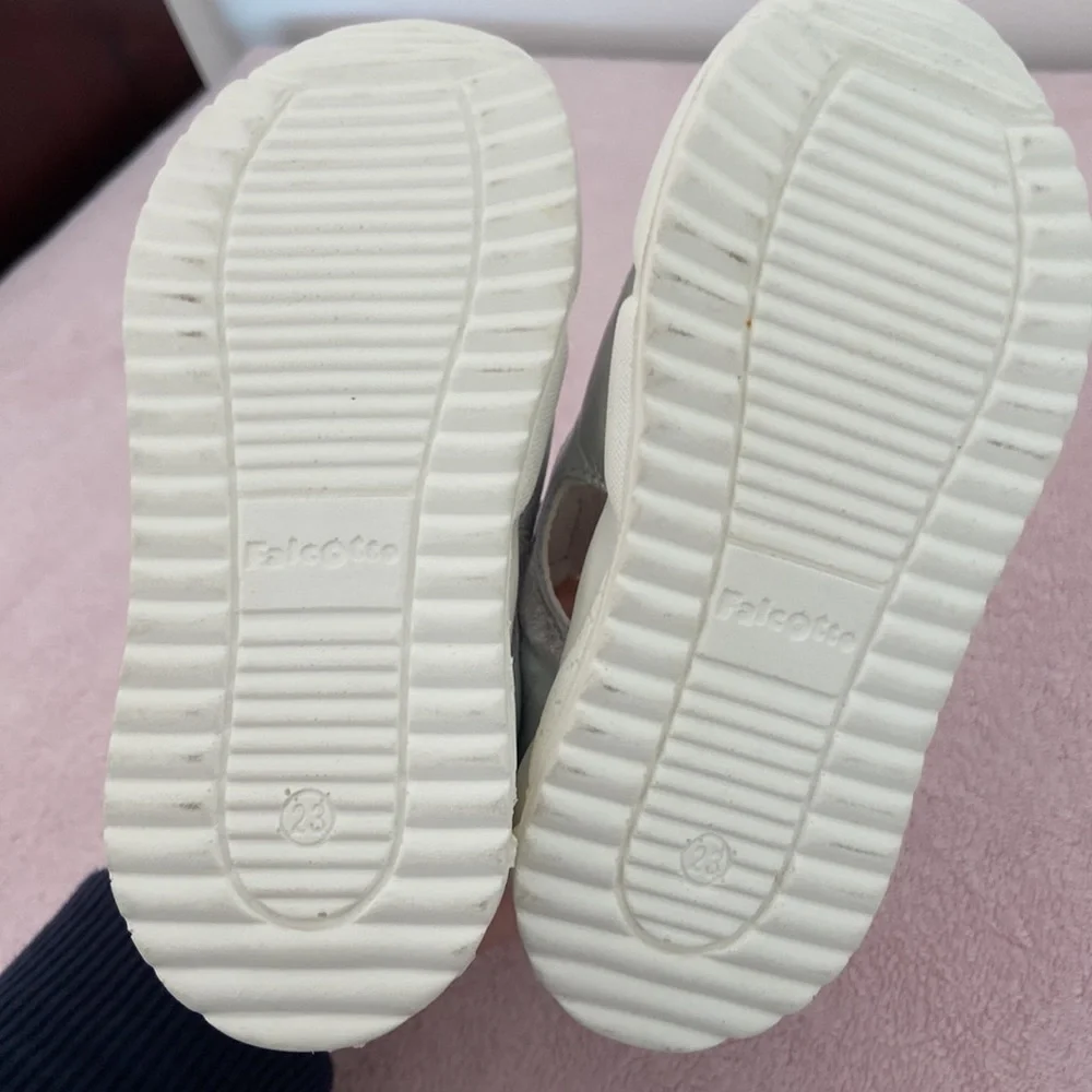 Brand new baby girl Falcotto sandals silver with pink heart! Has velcro straps